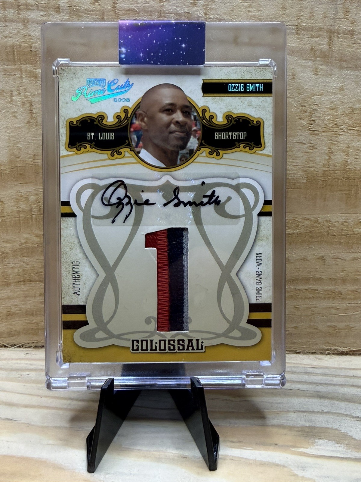 2008 Donruss Playoff Ozzie Smith Prime Game Worn Patch AUTO /5 view 1
