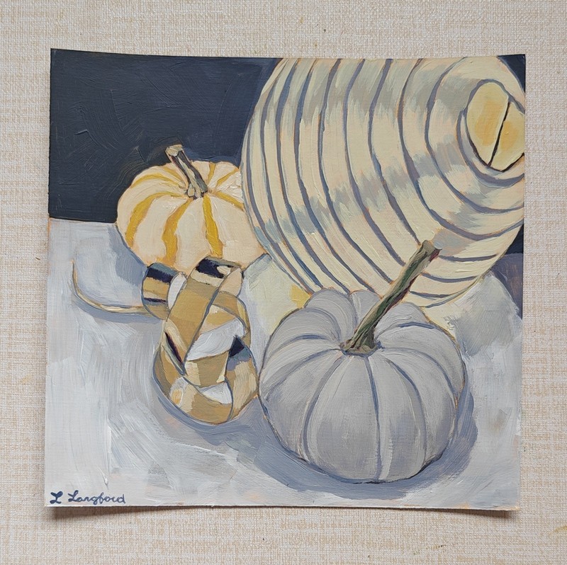 Original Still Life  Painting Pumpkins Autumn Laura Langford Signed 2024