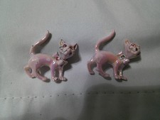 Vtg pr Pink Pussy Cat Kittens Kitty Nodder Hinged Rhinestone Scatter Pins Brooch