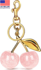 Cute Initial Keychain with Bow  Cherry - Gold Letter Bag Charms for Women, Car
