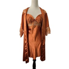 Angel's Story Orange Lingerie Dress Robe Embroidered Flowers Lace Sheer Medium