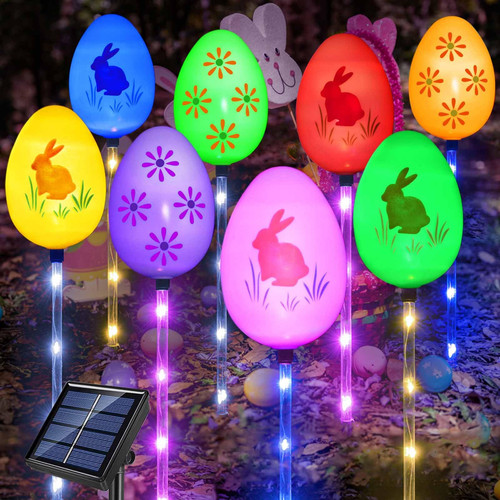Upgraded 8-Pack Solar Easter Egg Stake Lights for Easter Decorations, Outdoor...