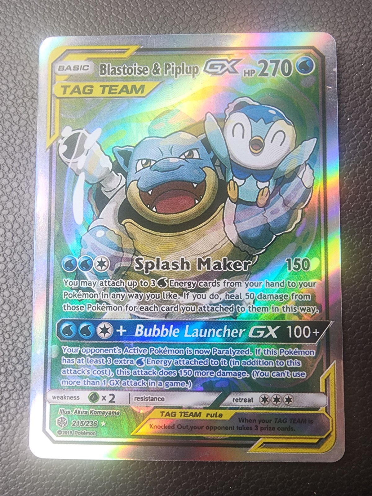Pokemon Blastoise & Piplup GX TAG TEAM Secret Rare Full Art Holo 215/236