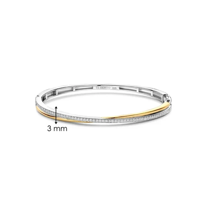 Bracciale rigido bangle donna bicolore Ti Sento 23045ZY argento zirconi misura M - Immagine 4 di 4