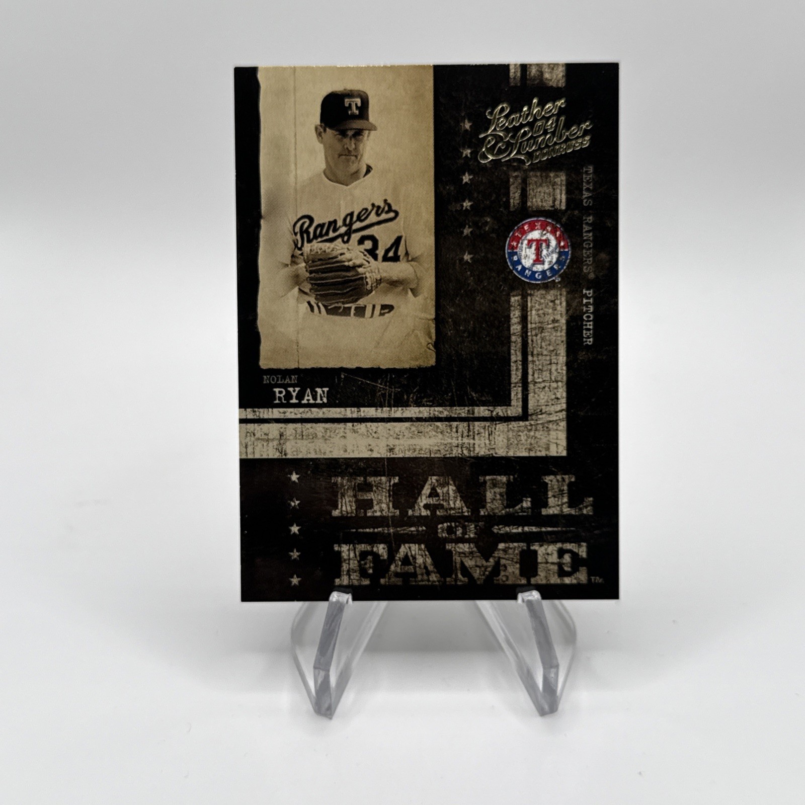 2004 Donruss Leather & Lumber #HF-6 Nolan Ryan #/1999 Hall of Fame