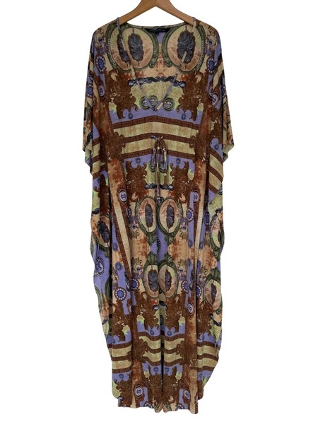 Charlie Brown Kaftan Maxi Dress Multicolour V-Neck Tie Waist AU 14