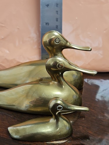 3 Vintage Brass Paperweight Ducks- 5 Inch 4 Inch And 2 Inch - Picture 21 of 21