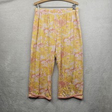 Garnet Hill Pajama Cropped Pants Womens M Pink Floral Asian Wrap Green Cotton