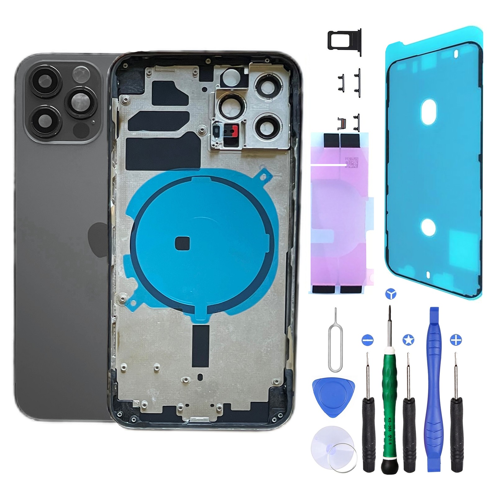 Châssis iPhone 12 Pro cassé ? Boîtier de remplacement Graphite avec joint et outils - 3
