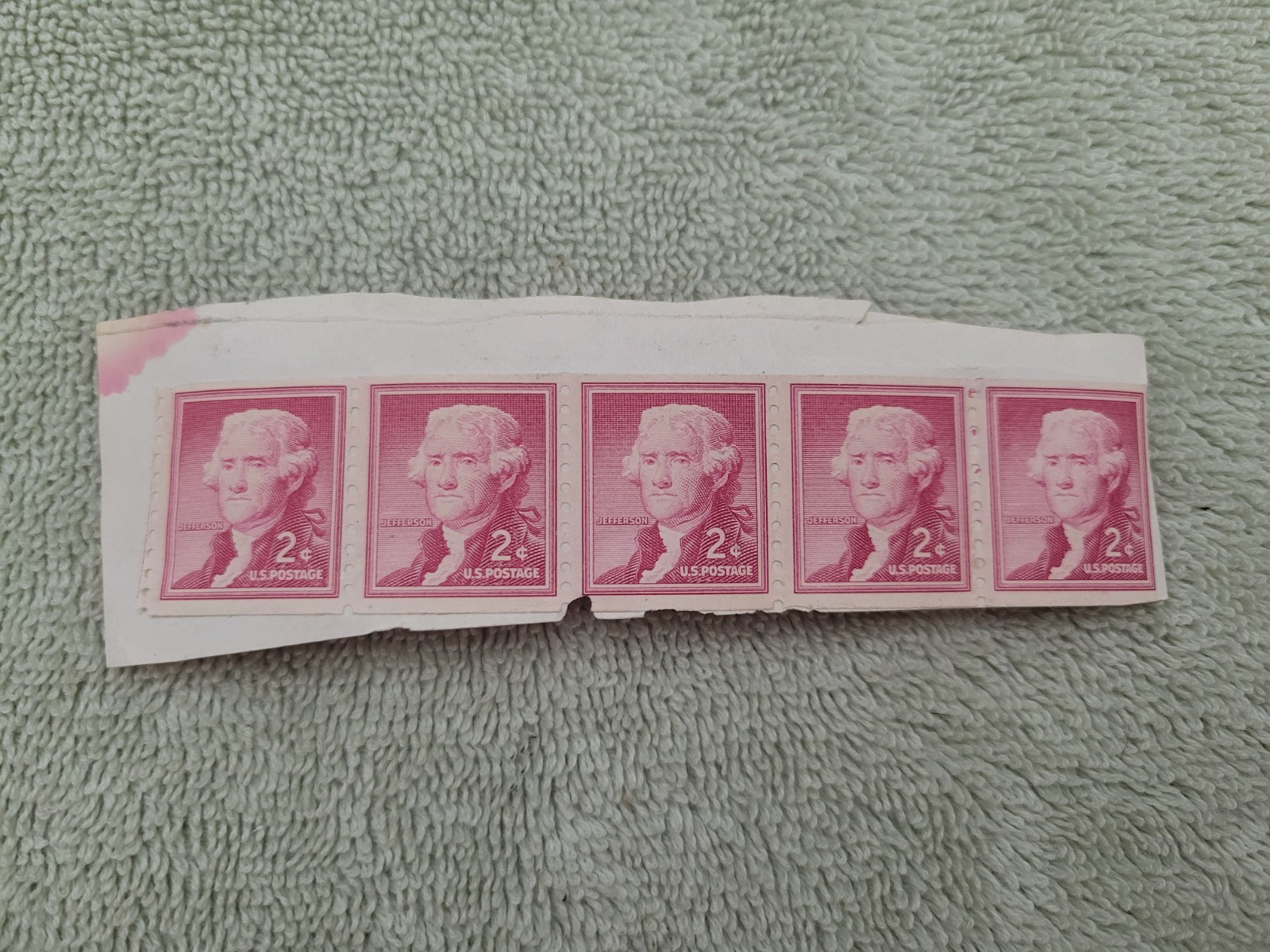 Vintage Rare Thomas Jefferson 2 cent Red Postal Stamps - 5 Total