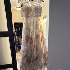 Sherri Hill Ivory Pink Lace Beaded Floral Ballgown Prom Dress Size 0