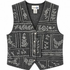 Paul Harris Design Wool Blend Vest Womens M Embroidered Floral Boho Vintage