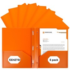 6 PCS Orange Plastic Folders 2 Pockets Prongs 3 Fasteners 81/2"x11" Paper