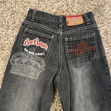Rocawear Youth Denim Jeans Vintage Y2K Snap Fly Size 5 Washed Black Patchwork