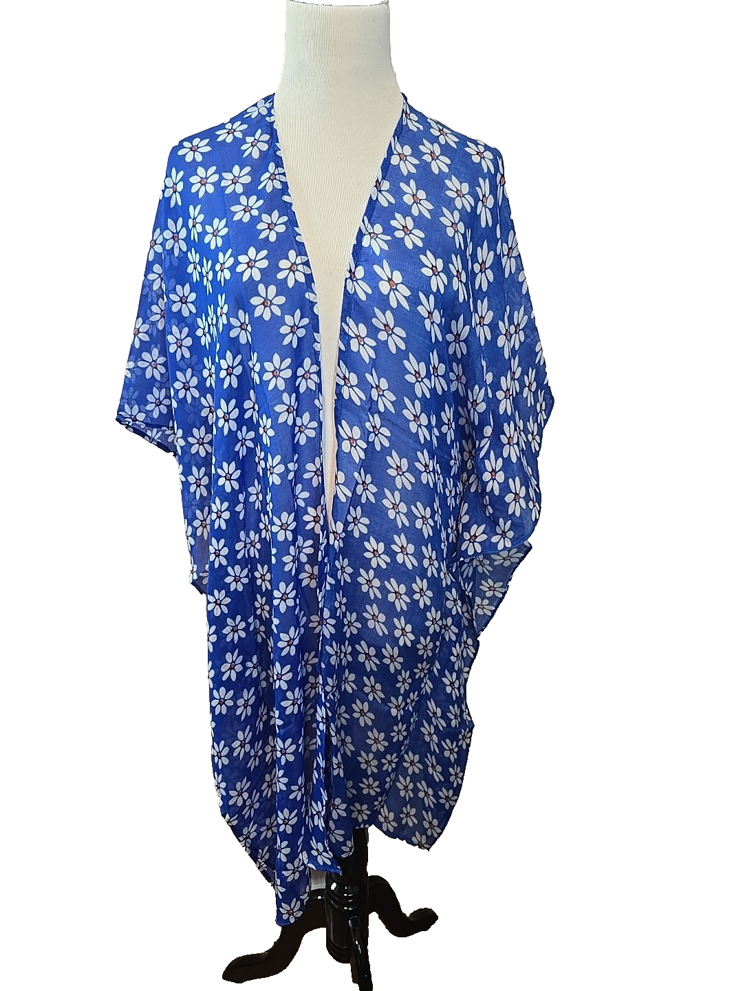 Raj Blue Kimono One Size Daisy Beach Cover Up Lightweight Open Front