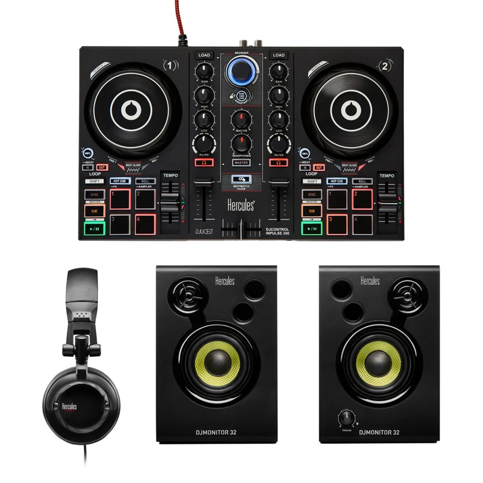 Hercules DJ LEARNING KIT MK2 con DJ Control Inpulse 200 Cuffie HDP DJ45 e casse - Immagine 2 di 2
