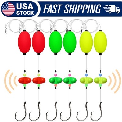 Dovesun 6PCS Catfish Rigs with Oval Float, 8/0 Circle Hooks, Double Rattle Beads