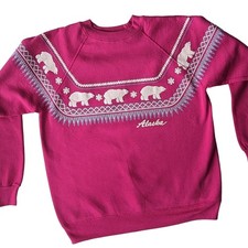 Vintage Alaska Polar Bear Wildlife Snowflake Pink Crewneck Fits like Medium