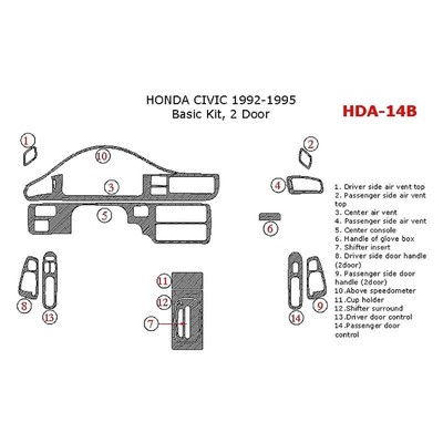 For Honda Civic 1992-1995 Remin HDA-14B-SWHITE White Basic Dash Kit 14 Pcs