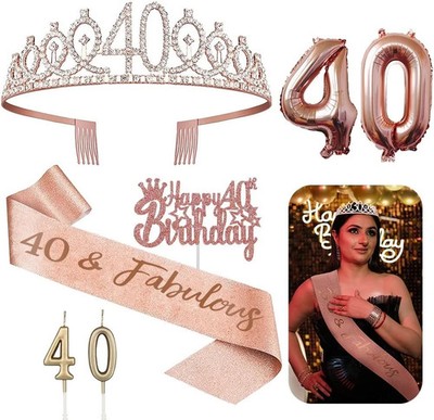 40Th Birthday Decorations for Her - 5Pcs Gifts Including 40Th Tiara Crown, Sash,