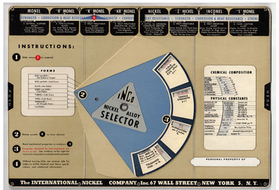 #ad #ad VINTAGE 1945 INCO NICKEL ALLOY SELECTOR SLIDE CHART MONEL INCONEL PROPERTIES $35.99