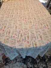 Vintage Cotton Blend Spring Gardening Pastel Fun Tablecloth 96" x 58"