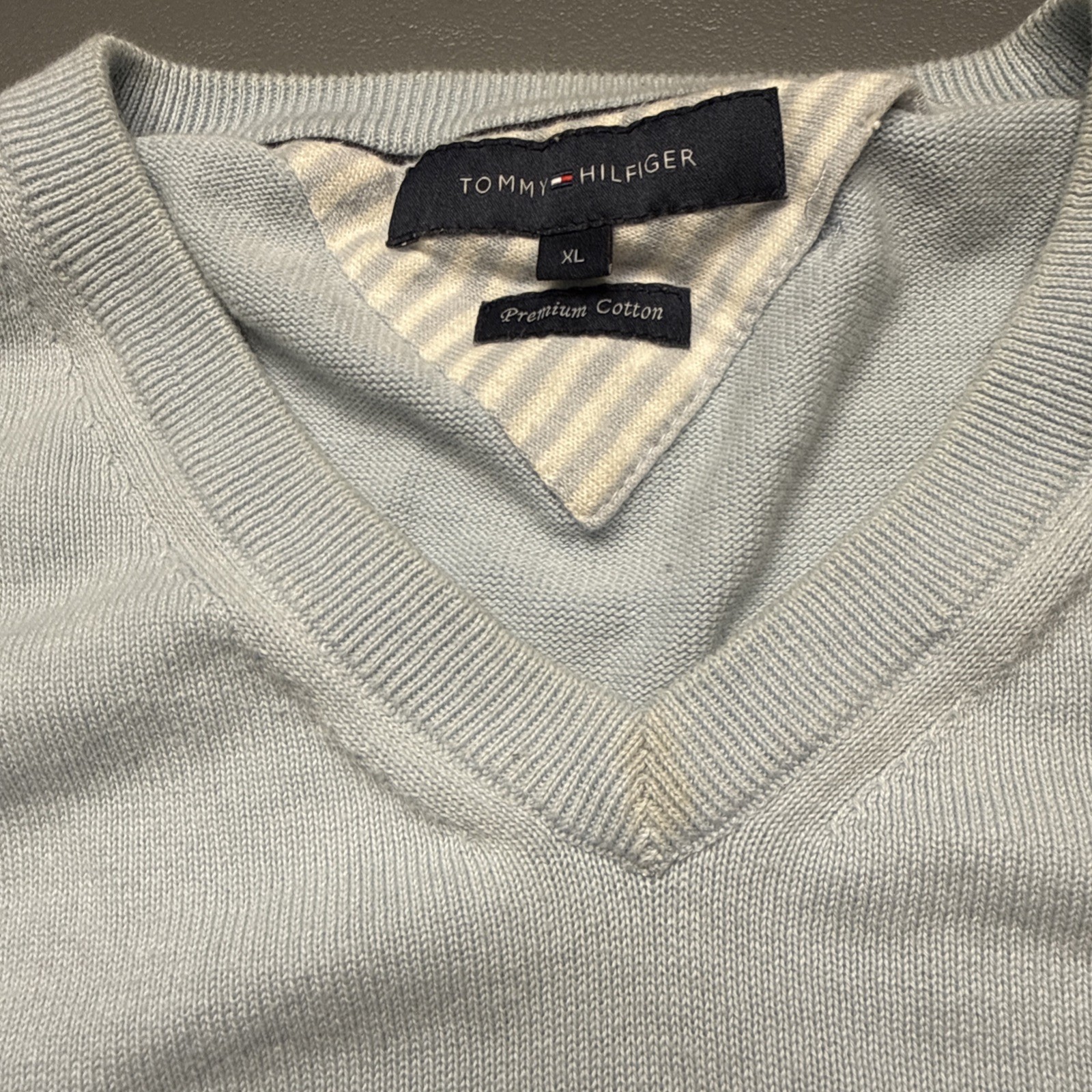 TOMMY HILFIGER Xl Baby Blue Aged Men’s Pullover Premium Cotton image 3