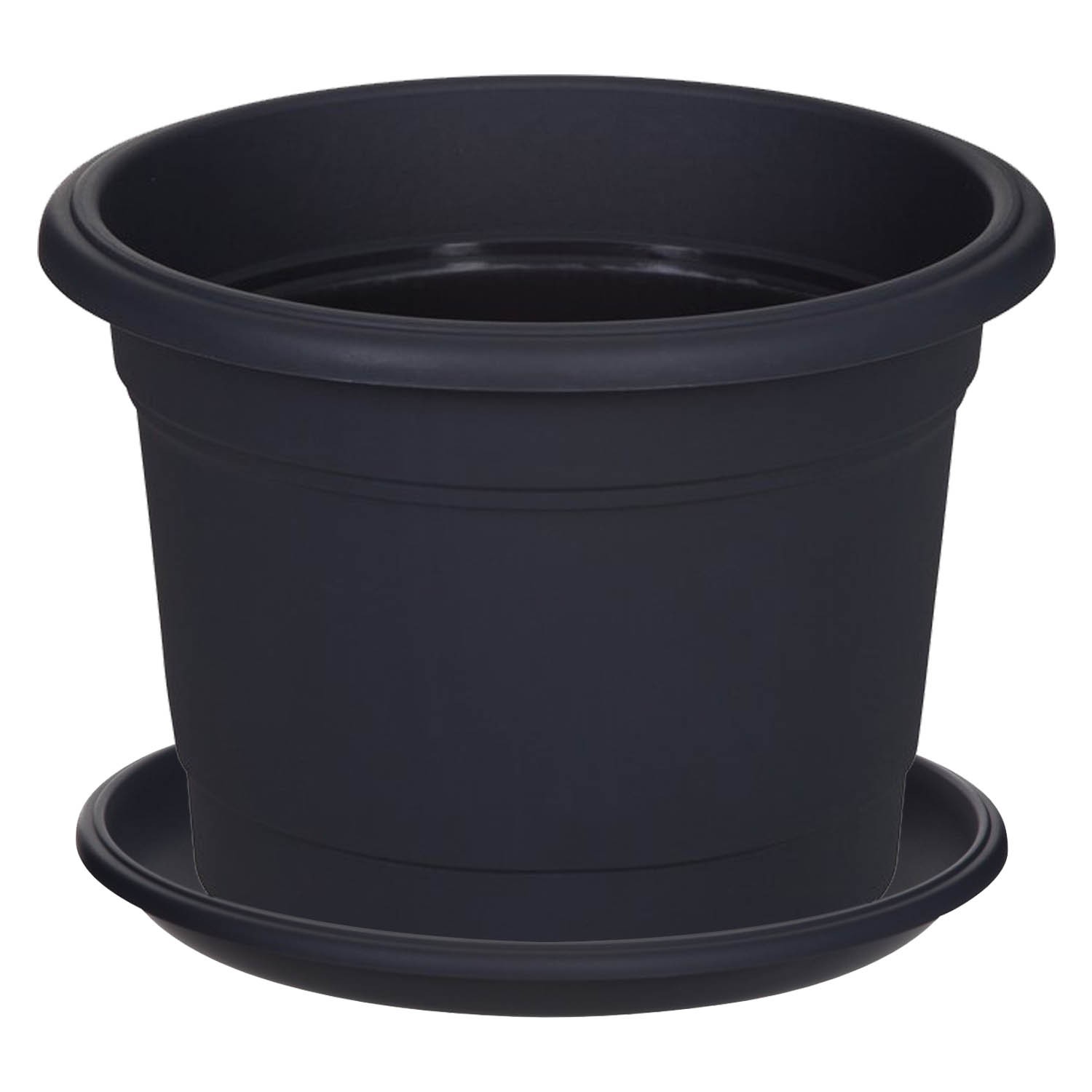 30cm Basic Round Black Planter & Drip Saucer Milano Traditional Garden Plant Pot