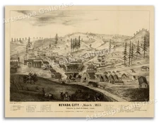 Nevada City California 1855 Historic Panoramic Town Map - 18x24