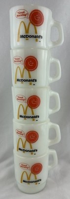5 Vtg Fire King McDonalds Mugs Good Morning Coffee Cup Anchor