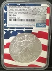 2020 W Burnished Silver Eagle NGC MS 70 First Day of Release Flag Label 1oz $1