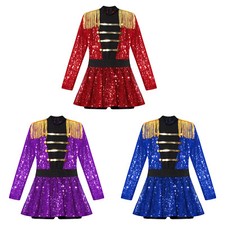 Girls Dress Up Shiny Ringmaster Kids Jumpsuit Circus Costume Dance Sequins