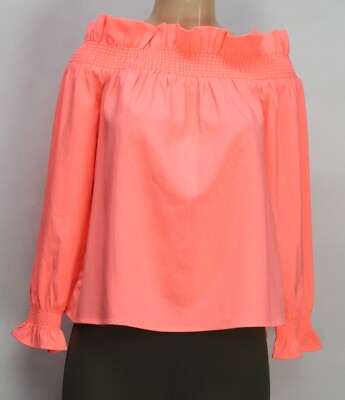 Crown & Ivy Women's Ruffle Off Shoulder Top Blouse 3/4 Sleeve Orange Size S