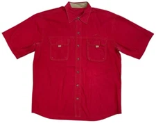 Eddie Bauer Button Up Shirt Red Pocket Short Sleeve Outdoor Hunting Size Large L