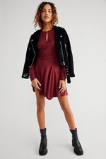 Free People Vance Wrap Keyhole Front Mini Dress, Wine Red, X-Small, RRP $58