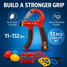 13 PCS Grip Strength Trainer Kit, Hand Gripper Strengthener, Forearm Strengthene