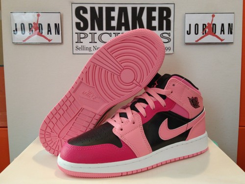 Air Jordan 1 Mid (GS) - Coral Chalk / Pinksicle - 554725 662 - 5.5Y / Women's: 7 - Picture 2 of 12