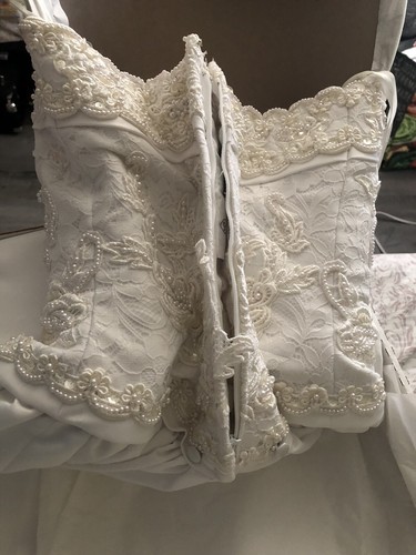 Davids Bridal Wedding Dress Oleg Cassini Size 10 Beads design strapless *as is* - Picture 11 of 16