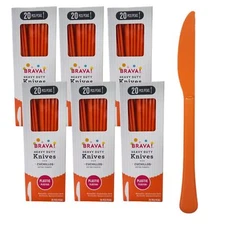 Disposable Reusable Plastic Cutlery Knives Halloween Thanksgiving Orange 100 Ct