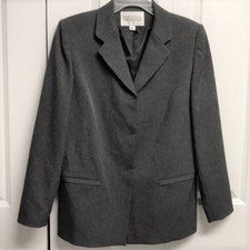 Executive Dark Gray Lined Zipper Pockets Business Blazer Size 10P