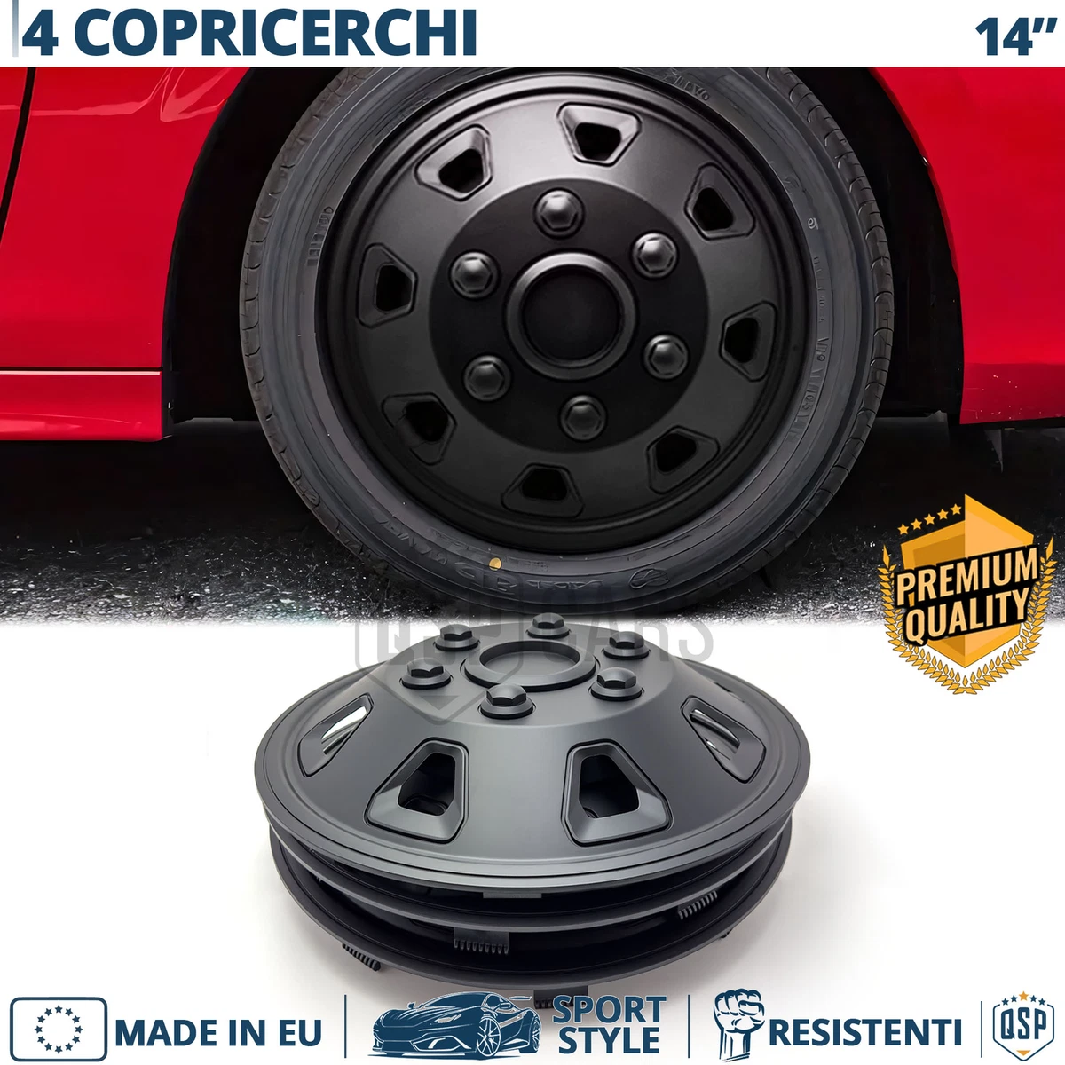 Set Di 4 Copricerchi Autostyle Soho 14 Pollici - Nero/Rosso, In Plastica ABS, Per Personalizzare Le Ruote Auto