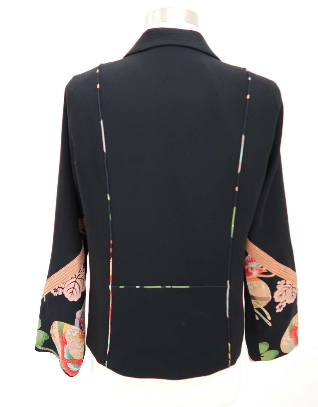 HARARI black patchwork jacket w Asian floral & bi… - image 2