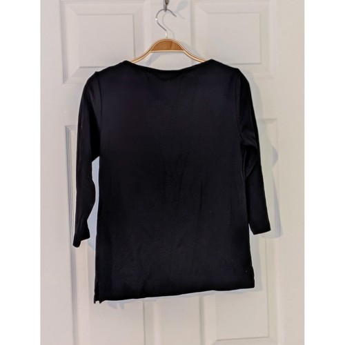 Karen Scott Studded Top Boat Neck 3/4 Sleeve Knit Shirt Black Petite Small NWT - Picture 3 of 8