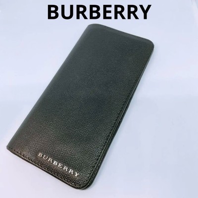 Burberry Long Wallet Bifold Wallet Black Check Logo Men Women