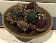 One Dozen Primitive Real Burr Cap & Acorn Fabric Ornies Bowl Fillers