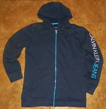 Boys CALVIN KLEIN Jeans Navy Blue HOODIE Size XL 18/20 Full Zipper Hooded Jacket