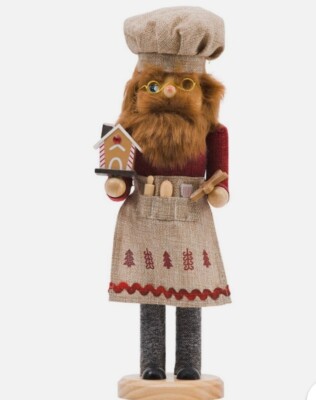 Wooden Christmas Nutcracker, 14'',WHITE CHEF W/LONG BEARD W/GINGERBREAD HOUSE