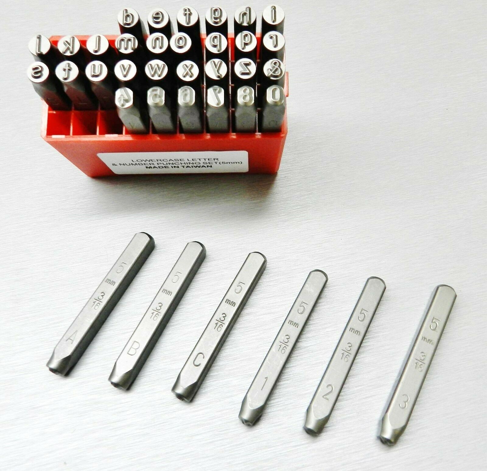 Metal Marking Stamps Alphabet & Numbers Hand Punches 5mm lower case 36
