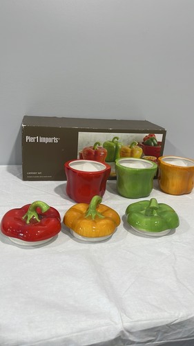 Pier 1 Imports peppers 20 oz canister set kitchen decor storage glazed ceramic - Picture 8 of 16
