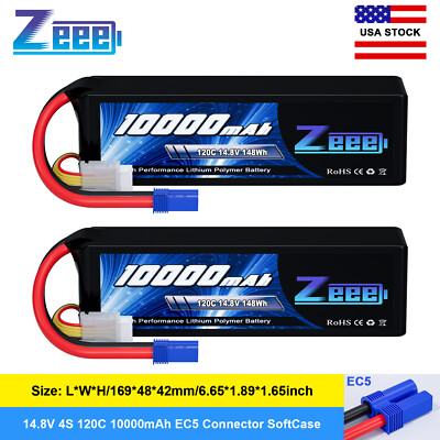 2x Zeee 14.8V 120C 4S Lipo Battery 10000mAh EC5 for RC Car Truck Tank RC Models